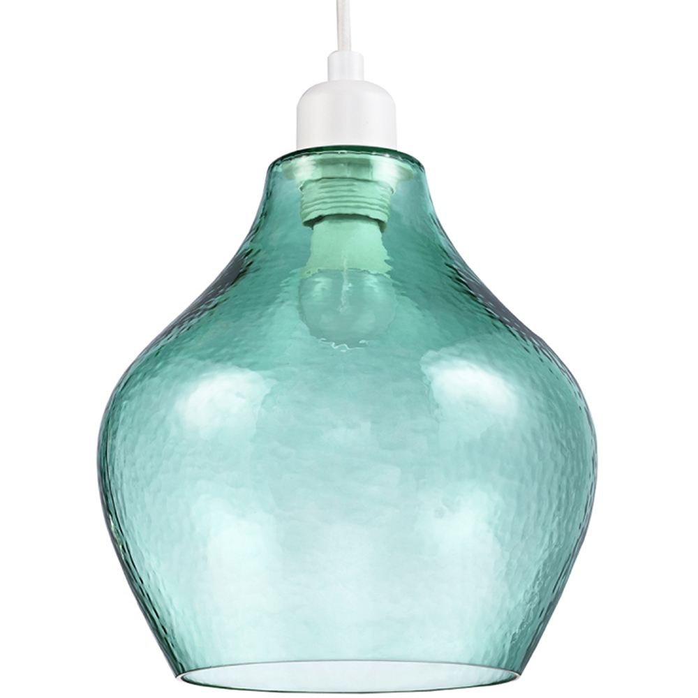 Happy Homewares Emerald Light Green Circular Dimpled Glass Pendant Shade Image 1