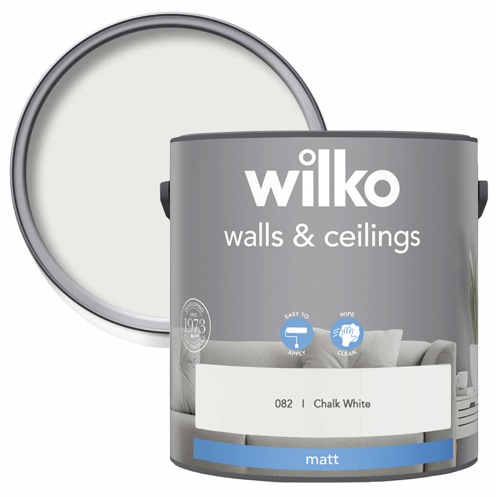 Wilko Walls & Ceilings Chalk White Matt Emulsion Paint 2.5L Image 1