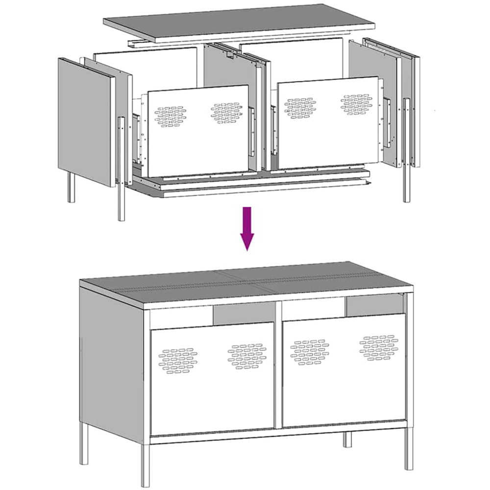 vidaXL 2 Drawer White Steel TV Cabinet Image 8