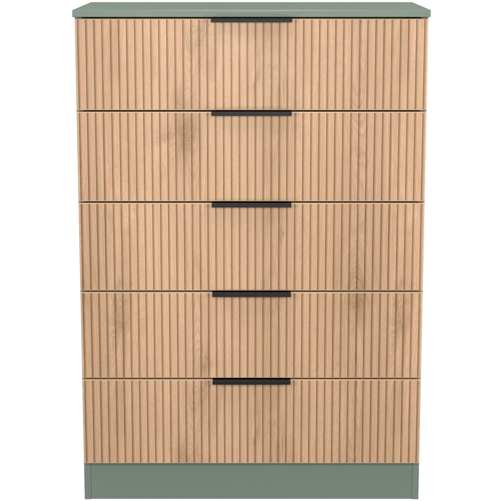 Crowndale Java 5 Drawer Slatt Effect and Reed Green Chest of Drawer Image 2