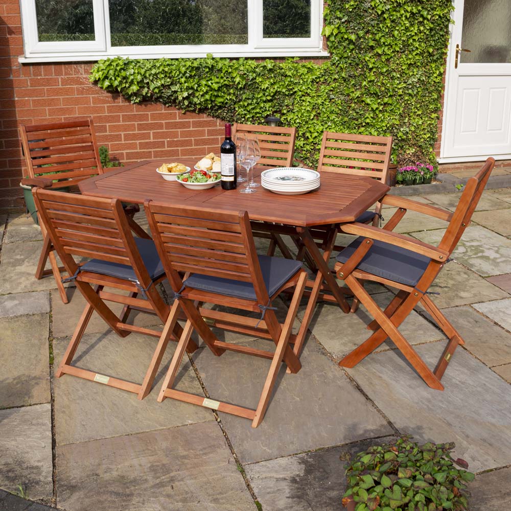 Rowlinson Plumley 6 Seater Dining Set With Grey Cushions Image 8