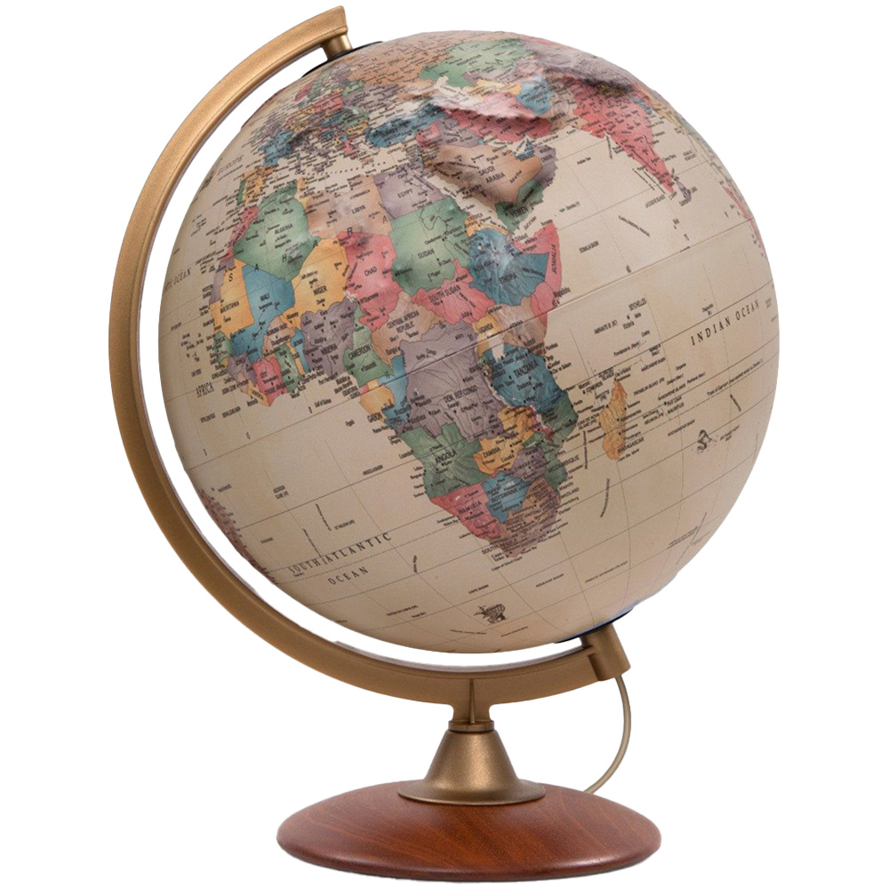 Nova Rico Colombo Relief Antique Style Illuminated Globe with Wooden Base 30cm Image 1