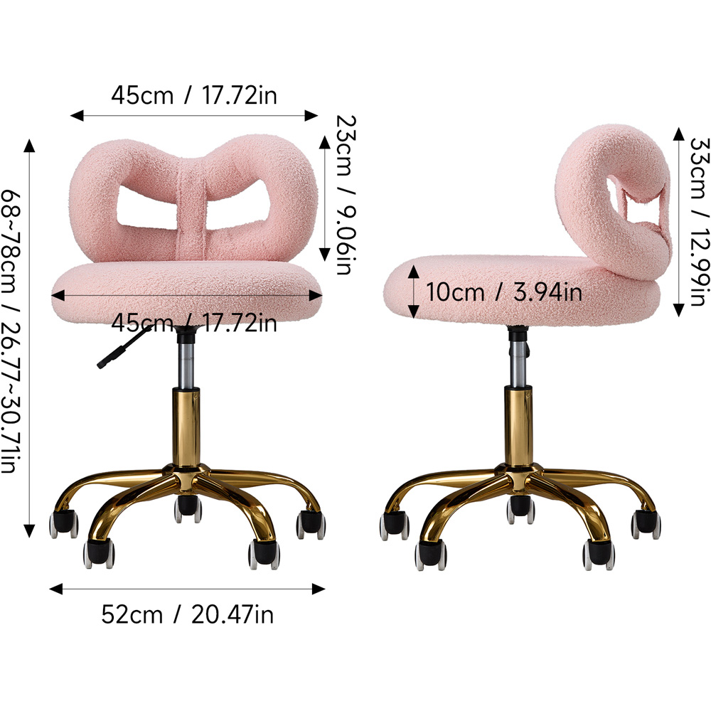 Living and Home Pink Teddy Fleece Bow Back Vanity Chair Image 9