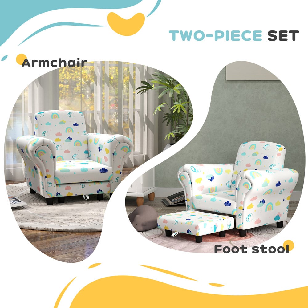 AIYAPLAY White Cloud Design Kids Armchair with Footrest Image 5