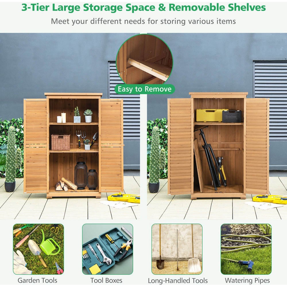 Costway Natural Outdoor Wooden Storage Shed with 3 Removable Shelves Image 4
