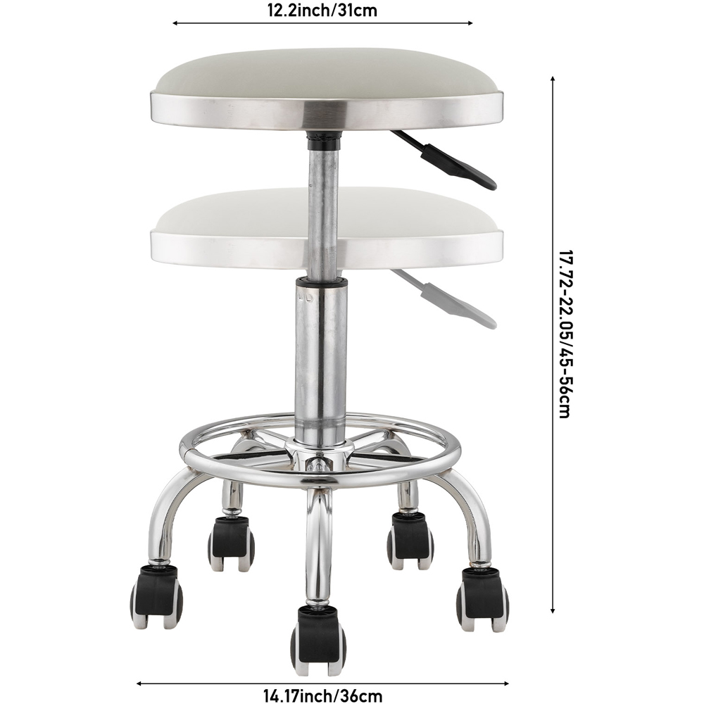 Living and Home Light Grey PU Leather Height Adjustable Round Rolling Stool Image 6