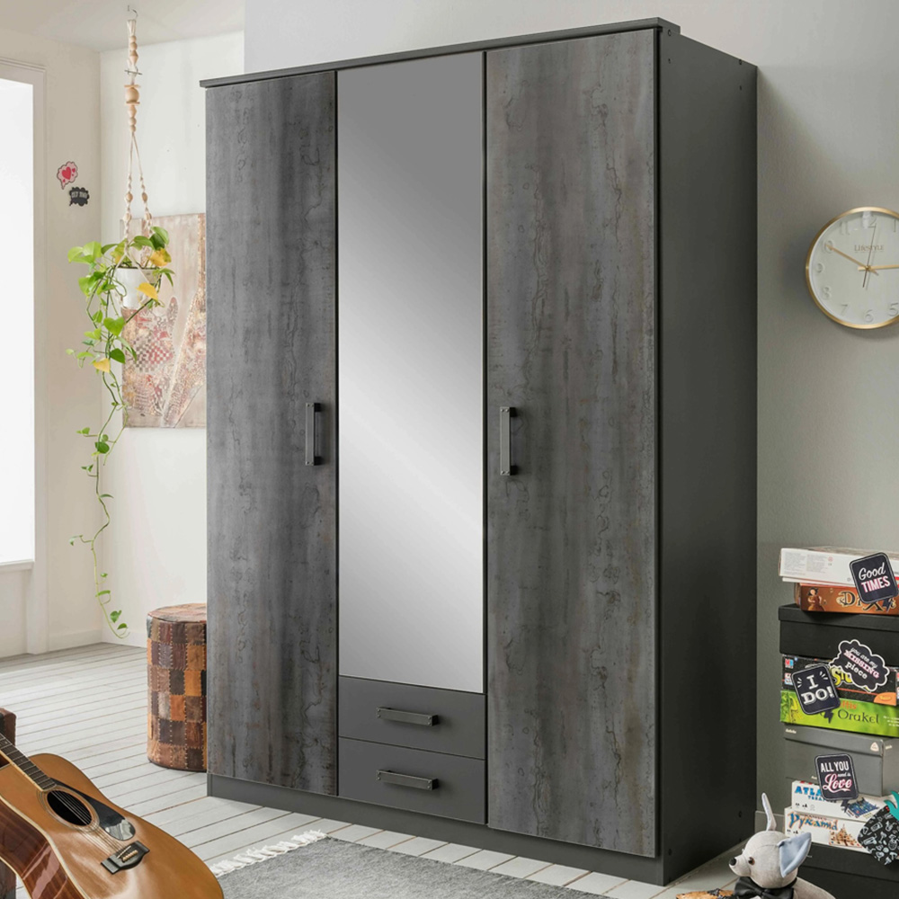 TJ'S Teleford 3 Door 2 Drawer Grey Wardrobe Image 1