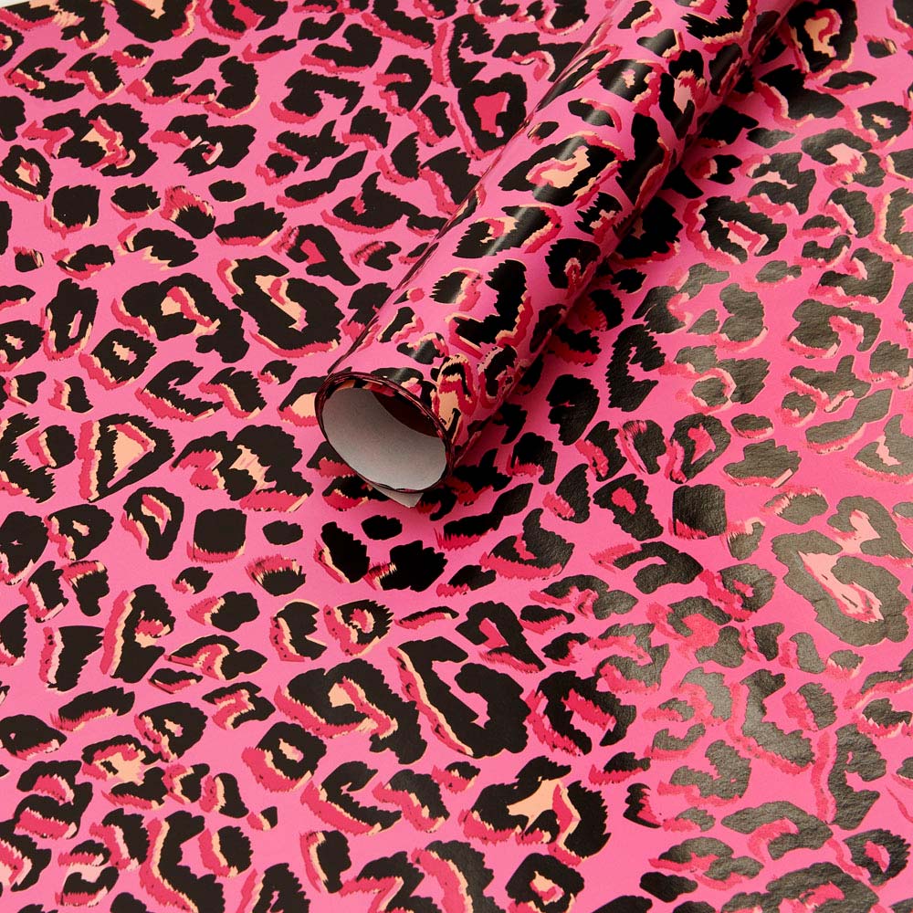 Wilko 3m Pink Leopard Print Roll Wrap Image 2