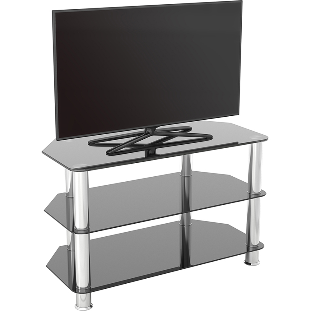 AVF Classic 2 Shelf Black and Chrome Glass Corner TV Unit Image 5