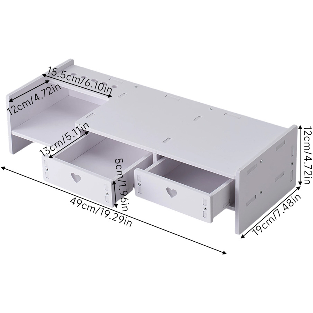 Living and Home 2 Drawer Single Shelf White Monitor Stand Riser with Pen Holder Image 8
