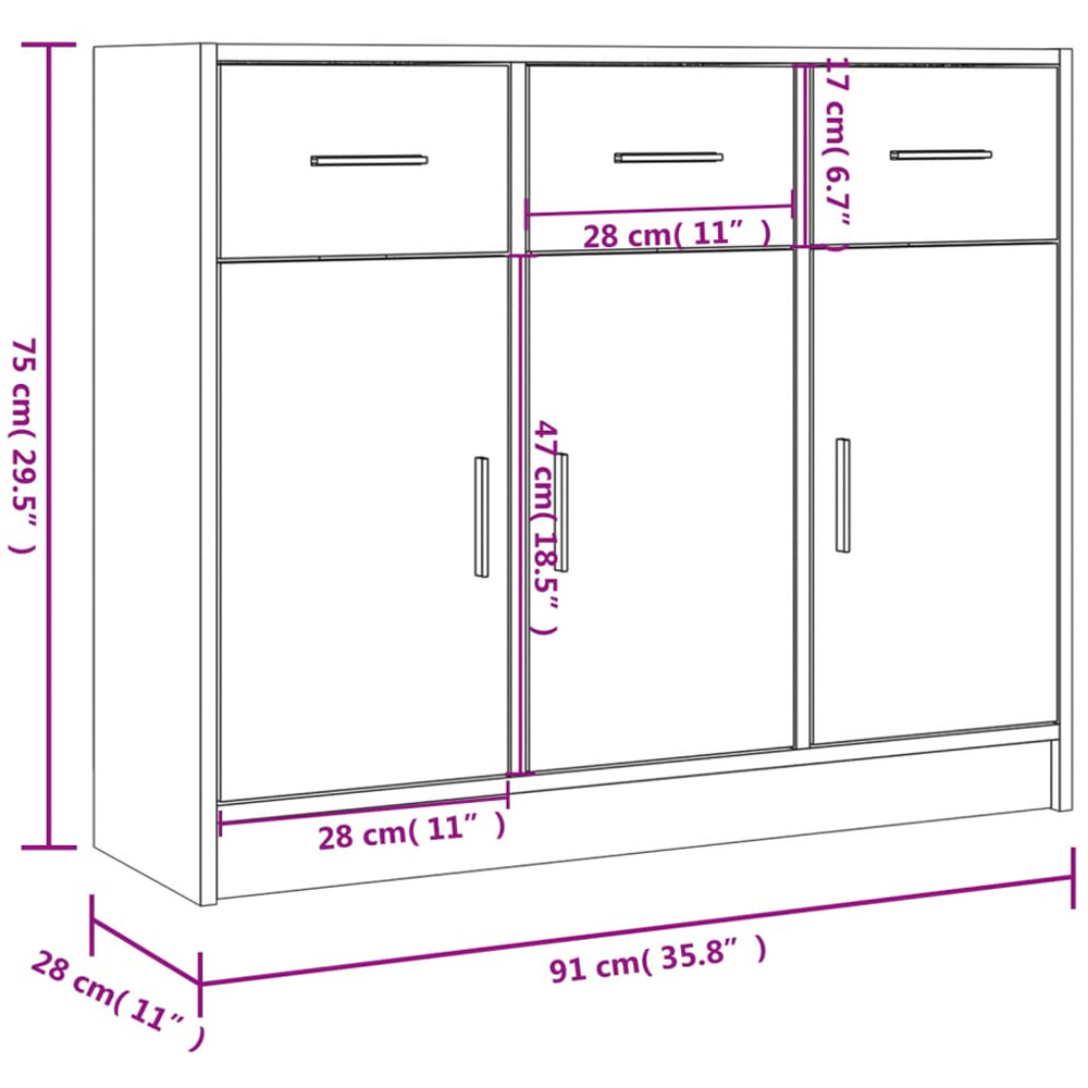 vidaXL 3 Door 3 Drawer Concrete Grey Sideboard Image 9