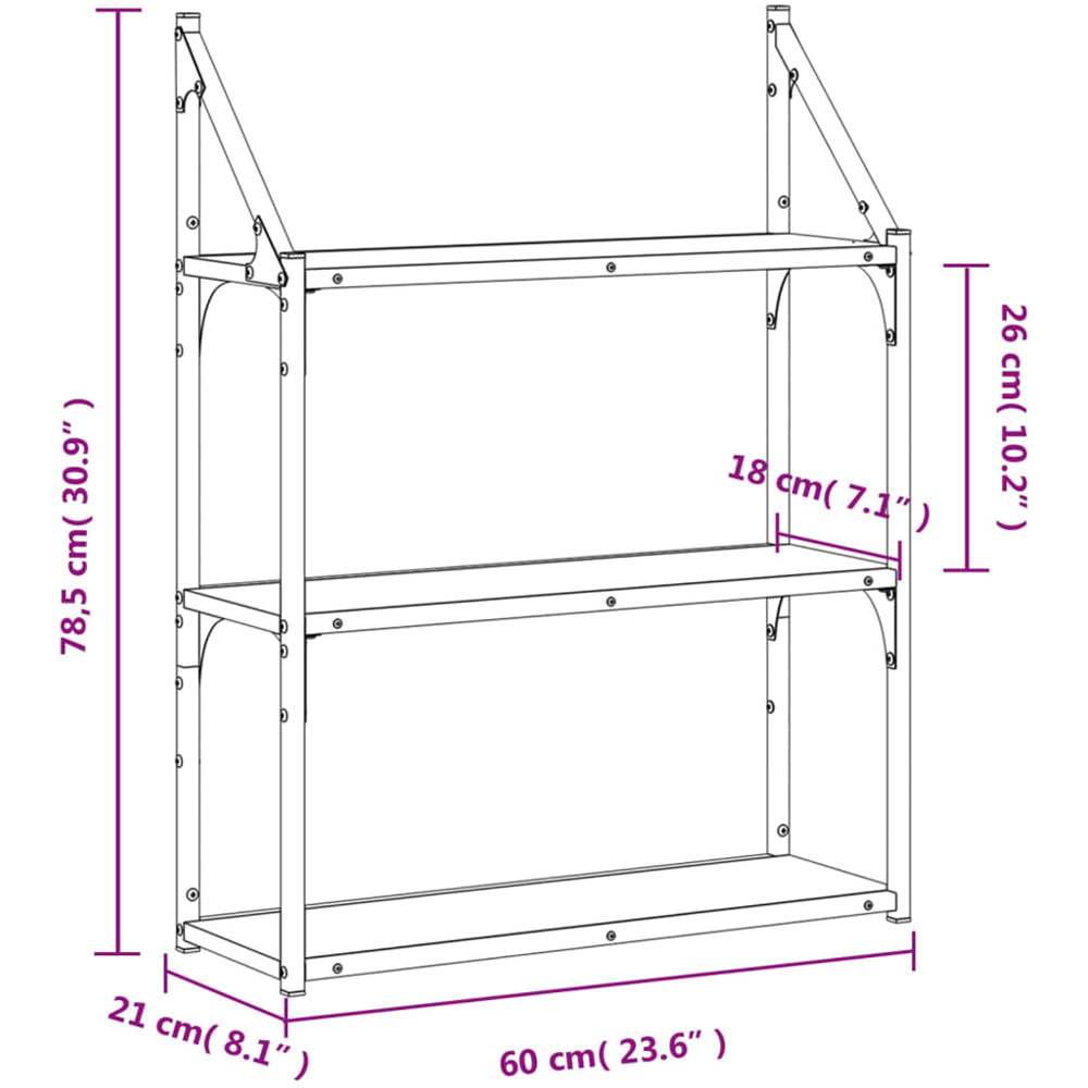 vidaXL 3 Shelf Sonoma Oak Wooden Wall Rack Image 7