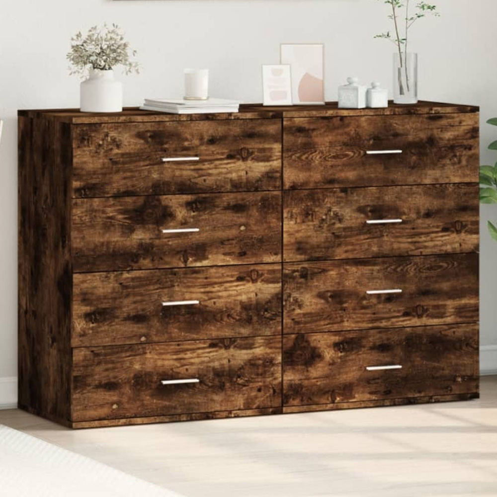 vidaXL 8 Drawer Smoked Oak Sideboard 2 Piece Image 1