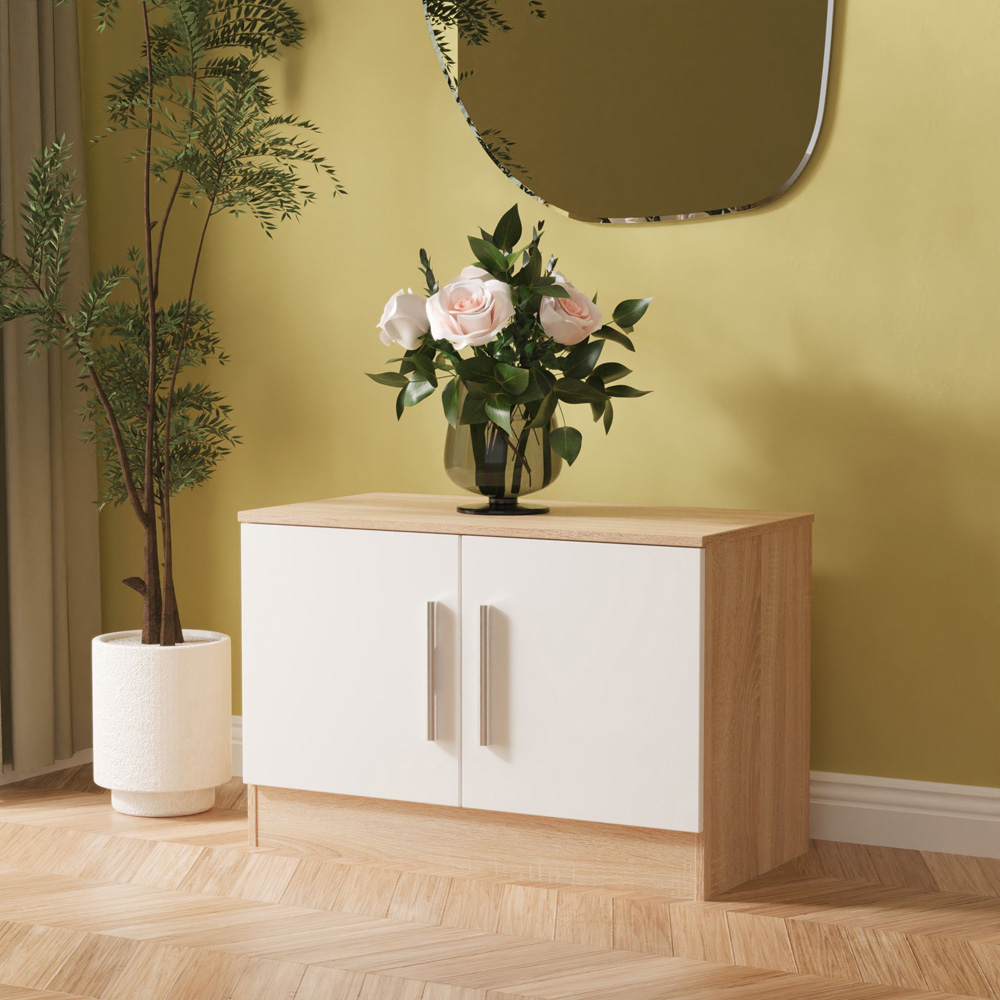 Crowndale Contrast 2 Door White Matt and Bardolino Oak Compact Storage Unit Ready Assembled Image 7