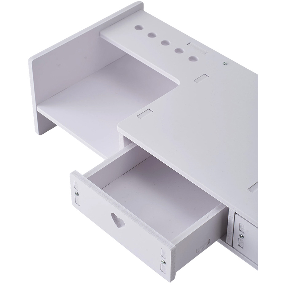 Living and Home 2 Drawer Single Shelf White Monitor Stand Riser with Pen Holder Image 4