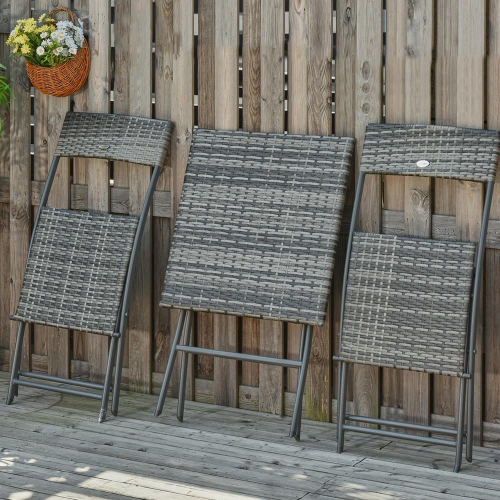 Outsunny 3 PCS Rattan Chair Set Grey Image 5