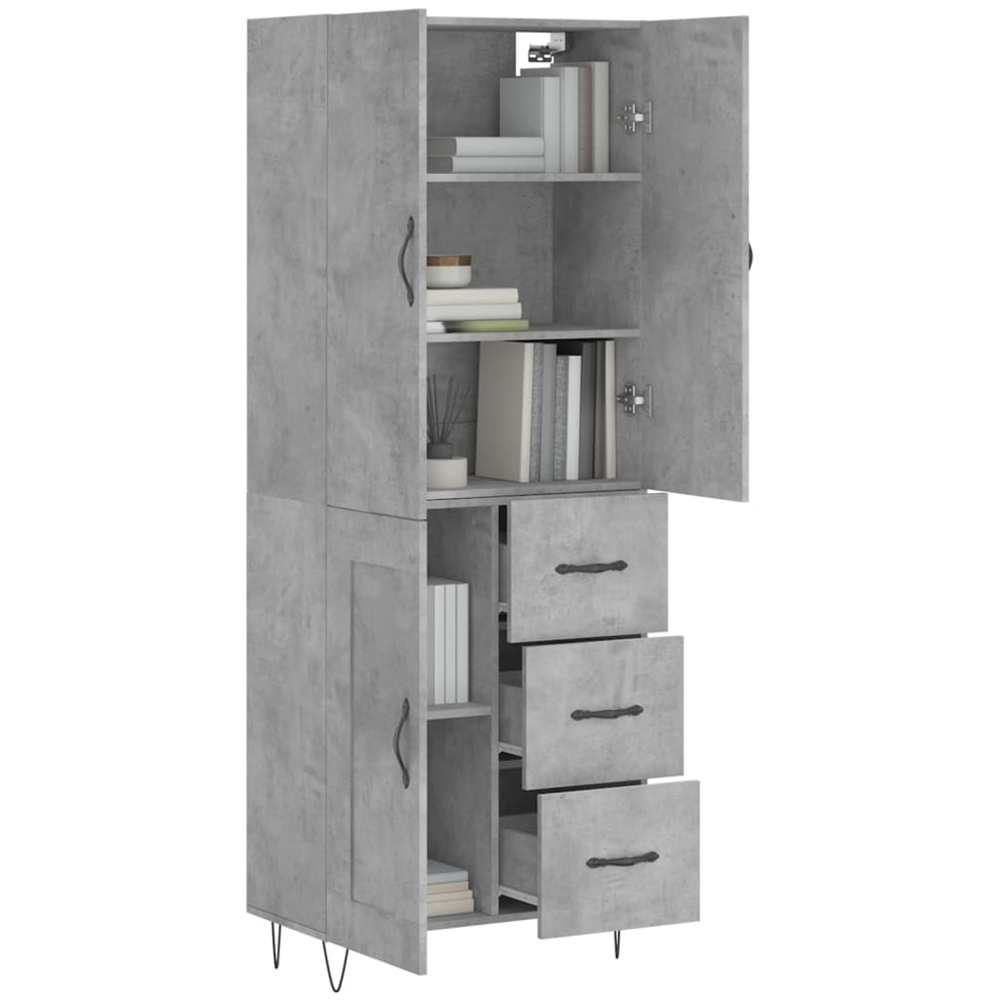 vidaXL 3 Door 3 Drawer Concrete Grey Highboard with Metal Legs Image 3