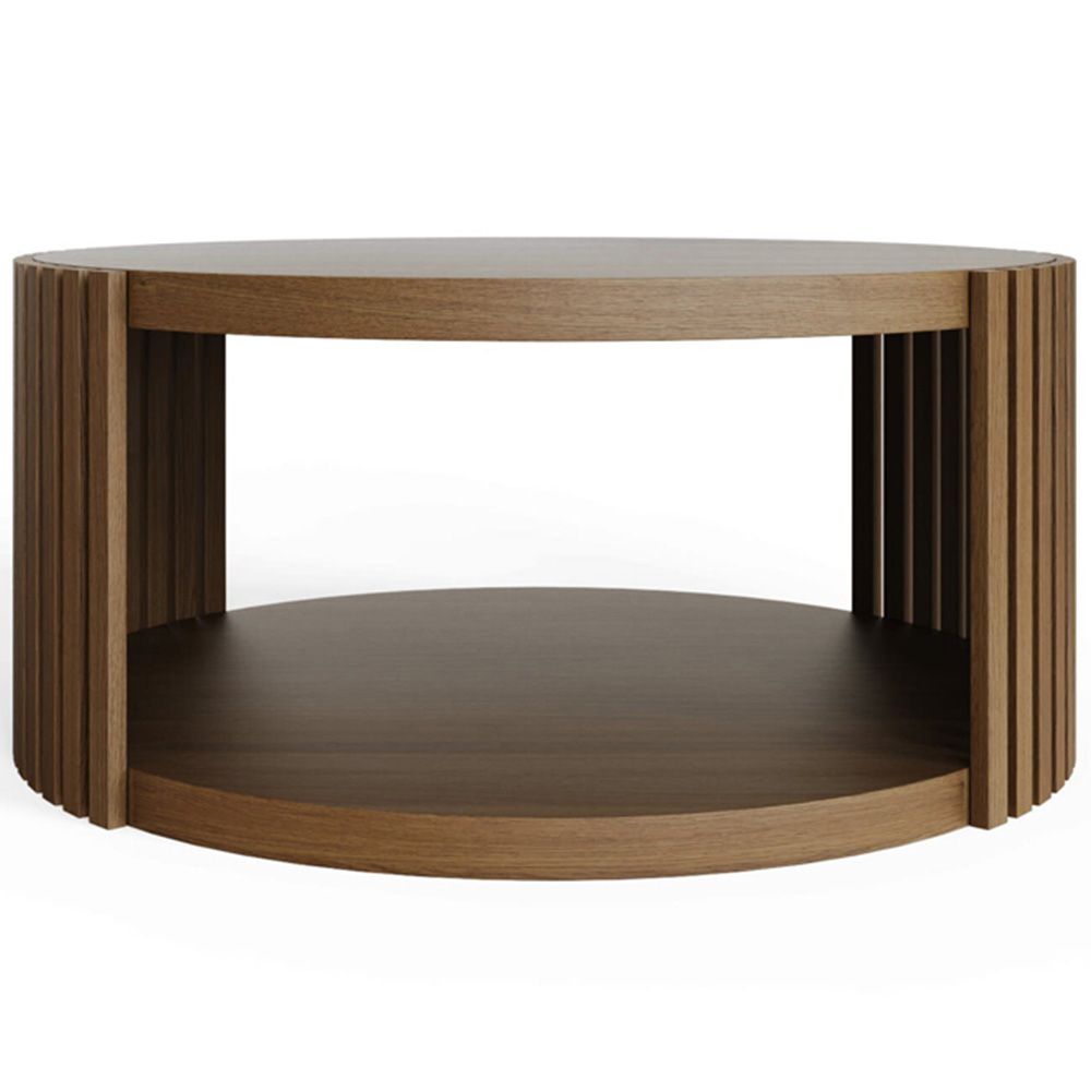 GFW Zadie Single Shelf Walnut Slatted Round Coffee Table Image 4