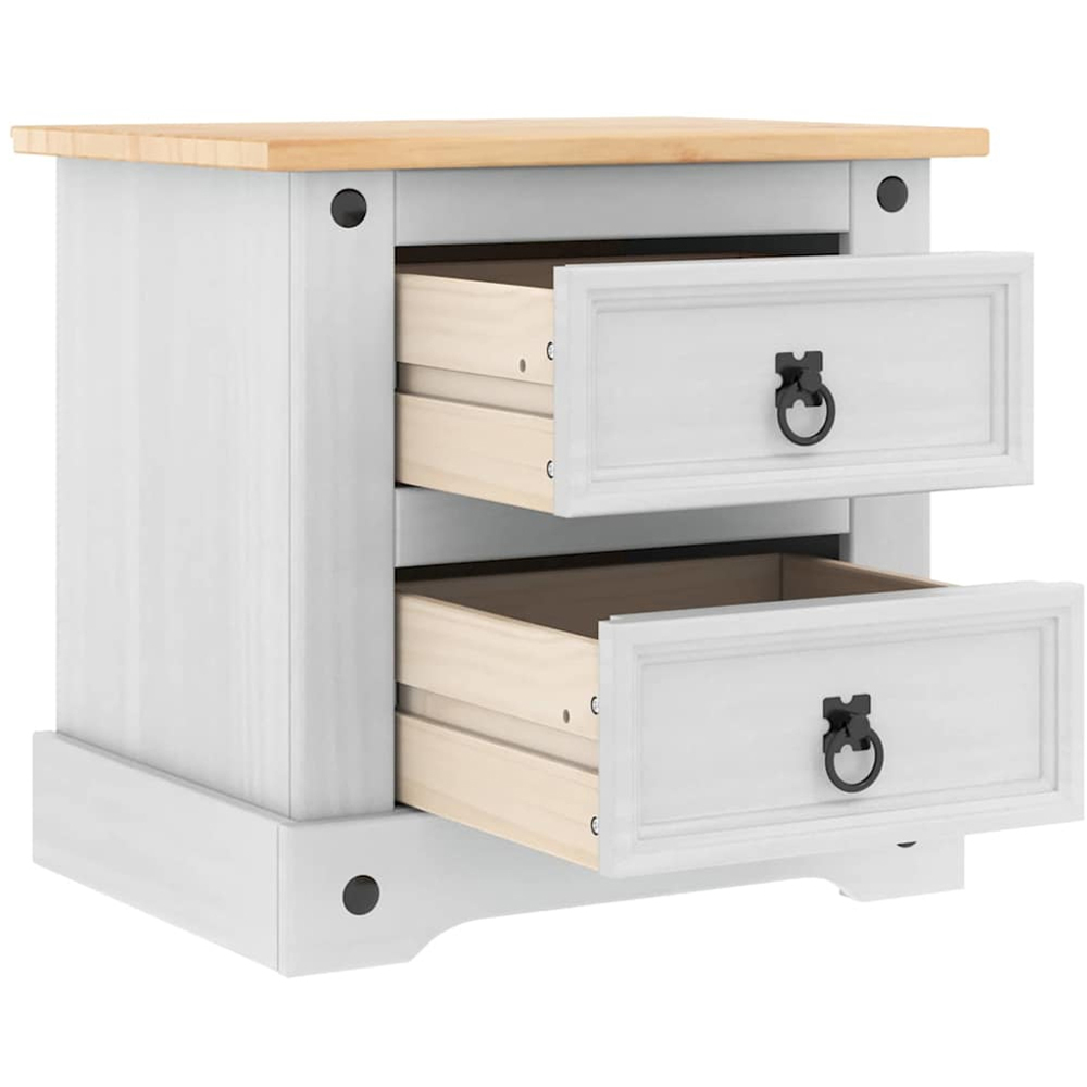 vidaXL Corona 2 Drawer White Solid Pine Wood Wide Bedside Table Image 5