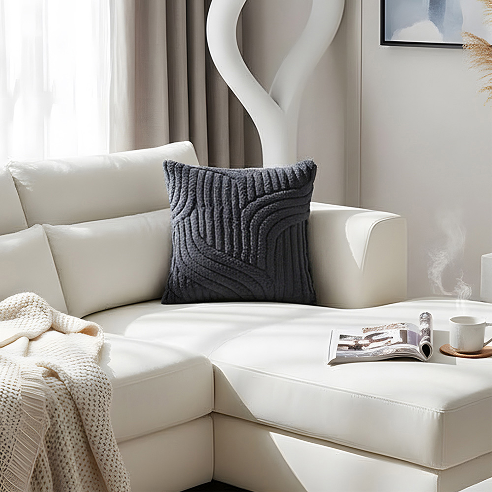 Living and Home Dark Grey Minimalist Wavy Geometric Plush Throw Pillow Cover 45 x 45cm Image 2