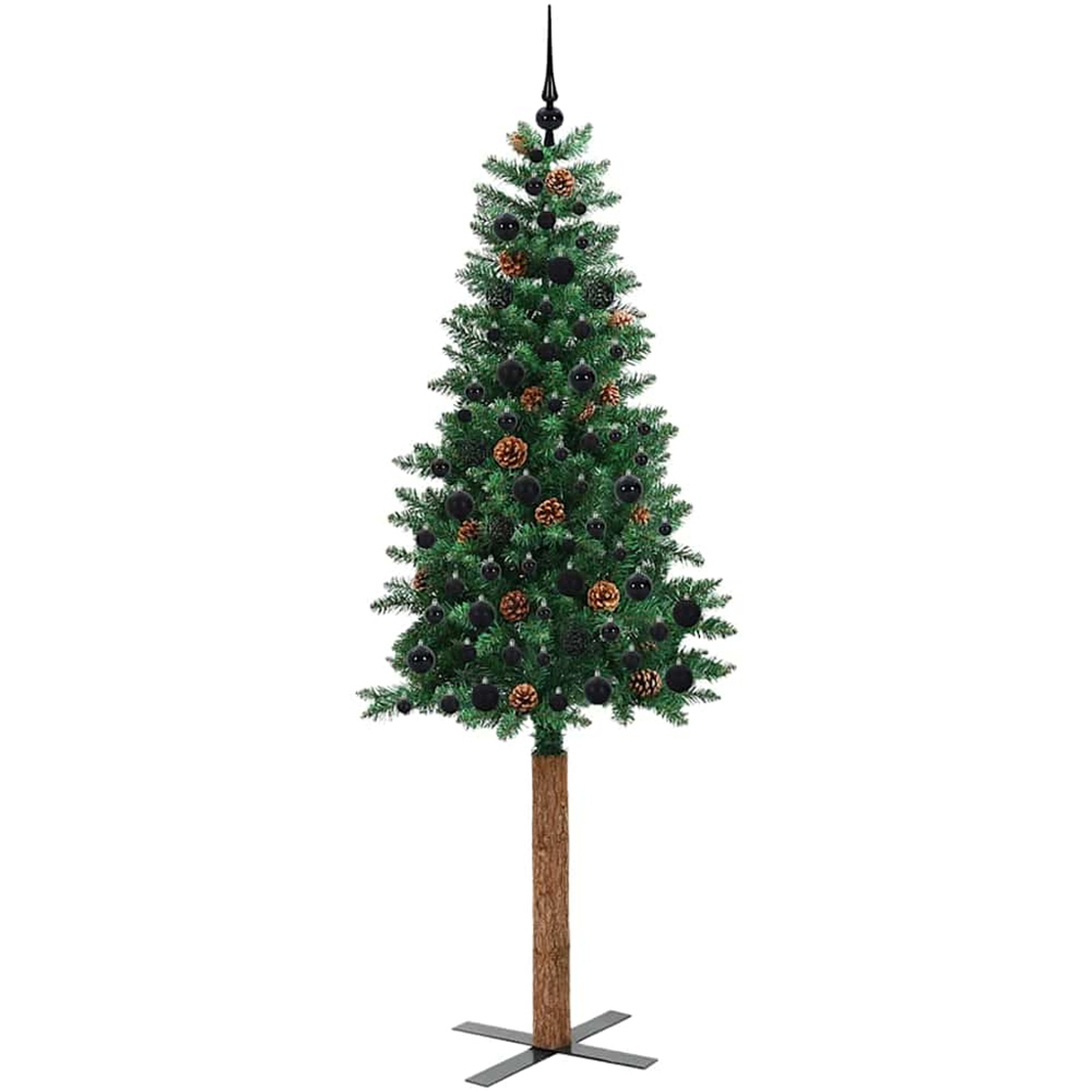 vidaXL Green Artificial Christmas Tree with Pinecones LEDs Black Decoration Ornaments 7ft Image 1