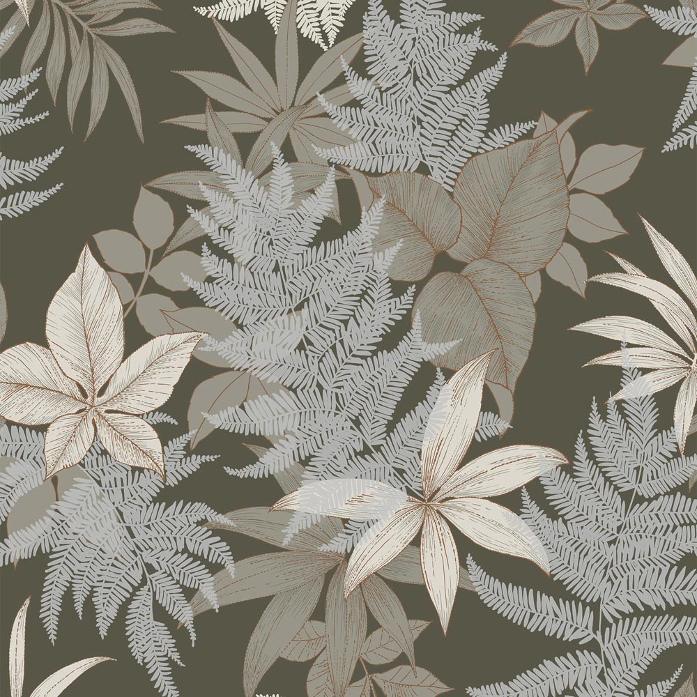 Grandeco Floral Field Fern Khaki Green Textured Wallpaper Image 1