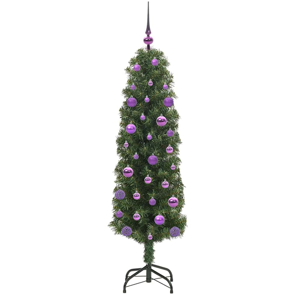 vidaXL Green Artificial Christmas Tree with Pinecones LEDs Lilac Decoration Ornaments 5ft Image 4