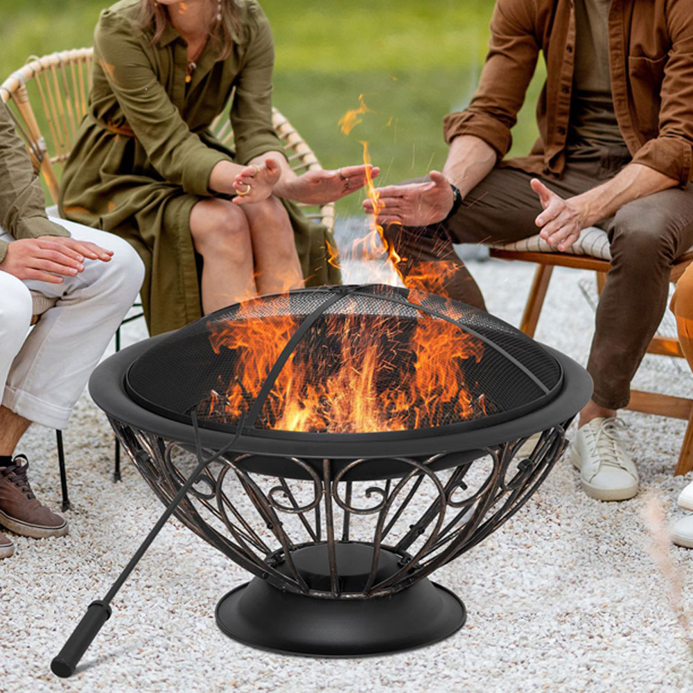 Outsunny Metal Antique Bronze Bowl Shape Fire Pit with Mesh Cover Wilko