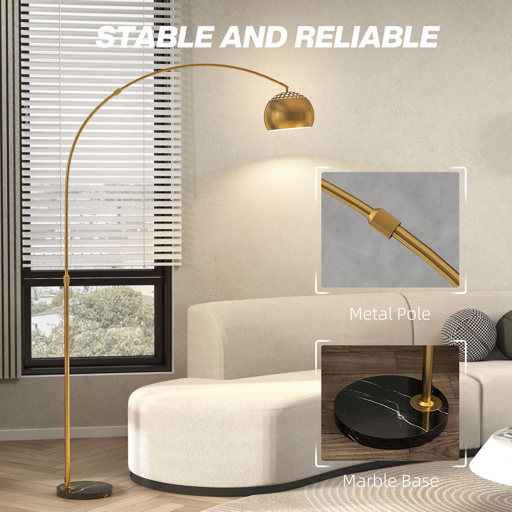 Portland Gold Tone Tall Arc Floor Lamp Image 7