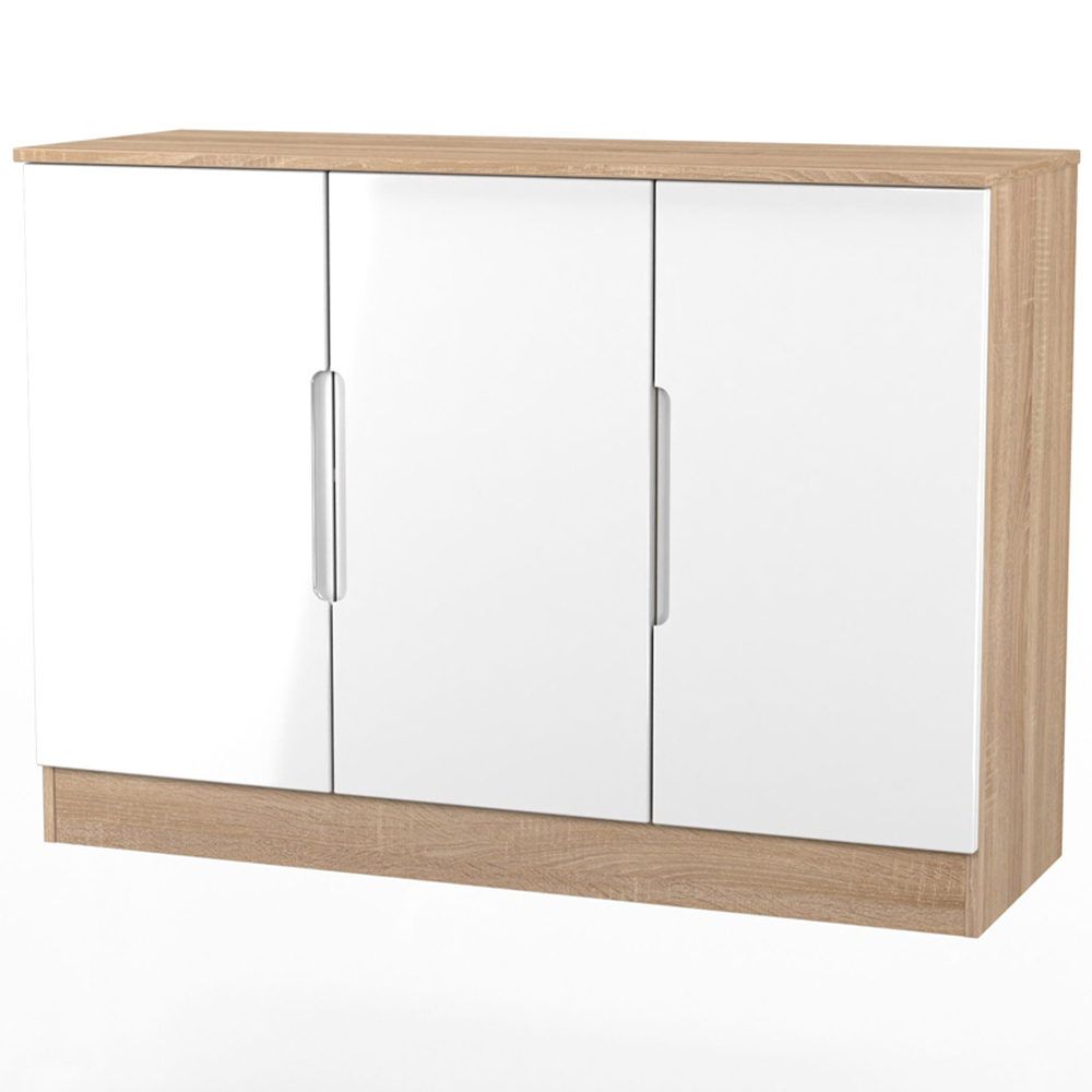 Crowndale Milan 3 Door White Gloss and Bardolino Oak Sideboard Ready Assembled Image 4
