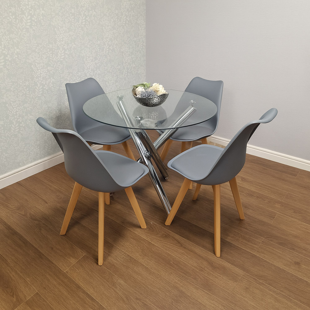 Kosy Koala 4 Seater Clear Glass Faux Leather Round Dining Set Grey Image 6