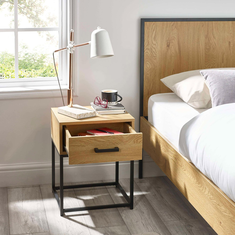 Julian Bowen Harlow Single Drawer Light Oak Effect Bedside Table Image 7