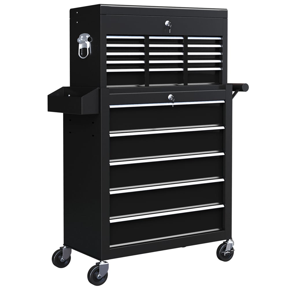 HOMCOM 14 Drawer Black Lockable Roller Cabinet Image 1