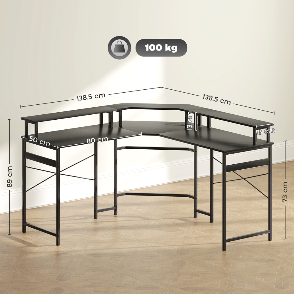 HOMCOM L-Shap Corner Computer Desk with Monitor Stand Black Image 9
