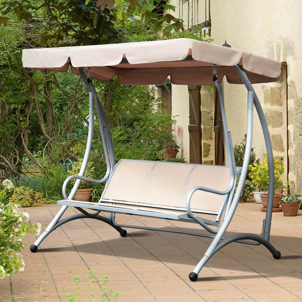Outsunny 3 Seater Beige Swing Chair with Canopy Image 1