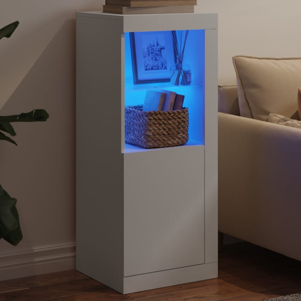 vidaXL Single Door 2 Shelf White LED Sideboard Image 1