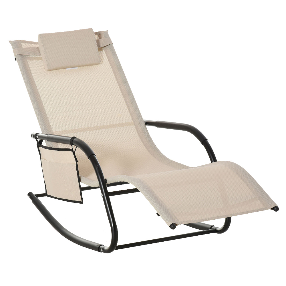 Outsunny Cream and White Mesh Rocking Sun Lounger Image 2