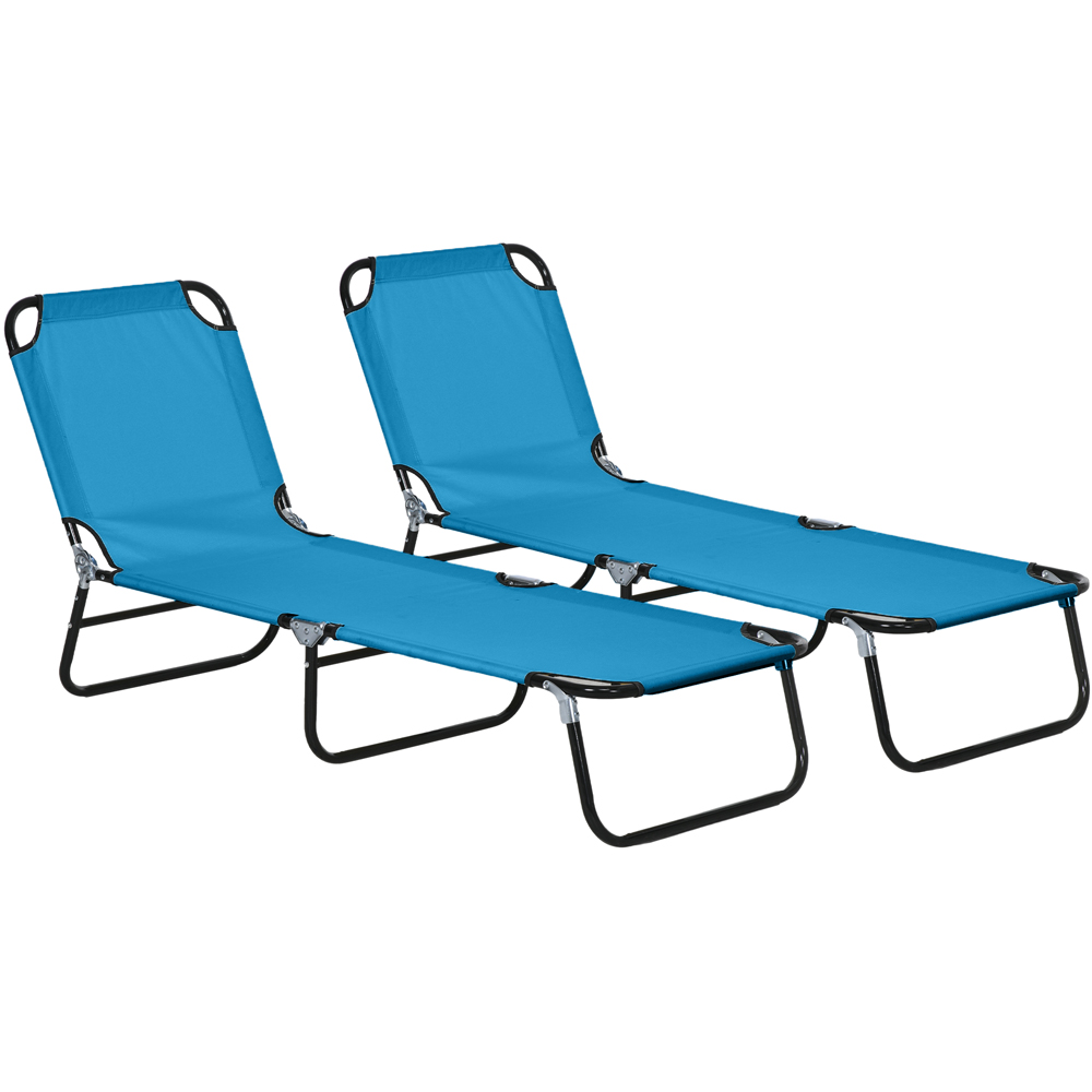 Outsunny Set of 2 Sky Blue Adjustable Reclining Chaise Lounge Chair Image 2