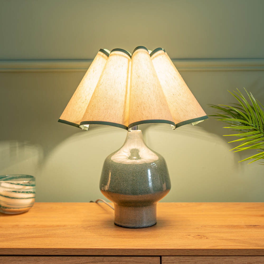 ValueLights Jamie Green and Natural Scallop Shade Ceramic LED Table Lamp Image 2