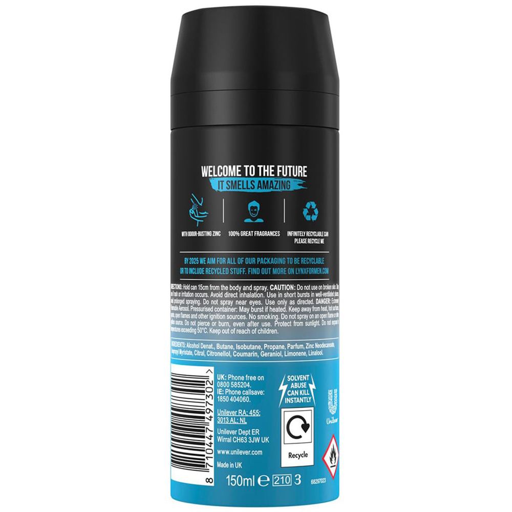 Lynx Ice Chill Iced Mint and Lemon 48H Protection Deodorant Body Spray 150ml 3 Pack Image 3