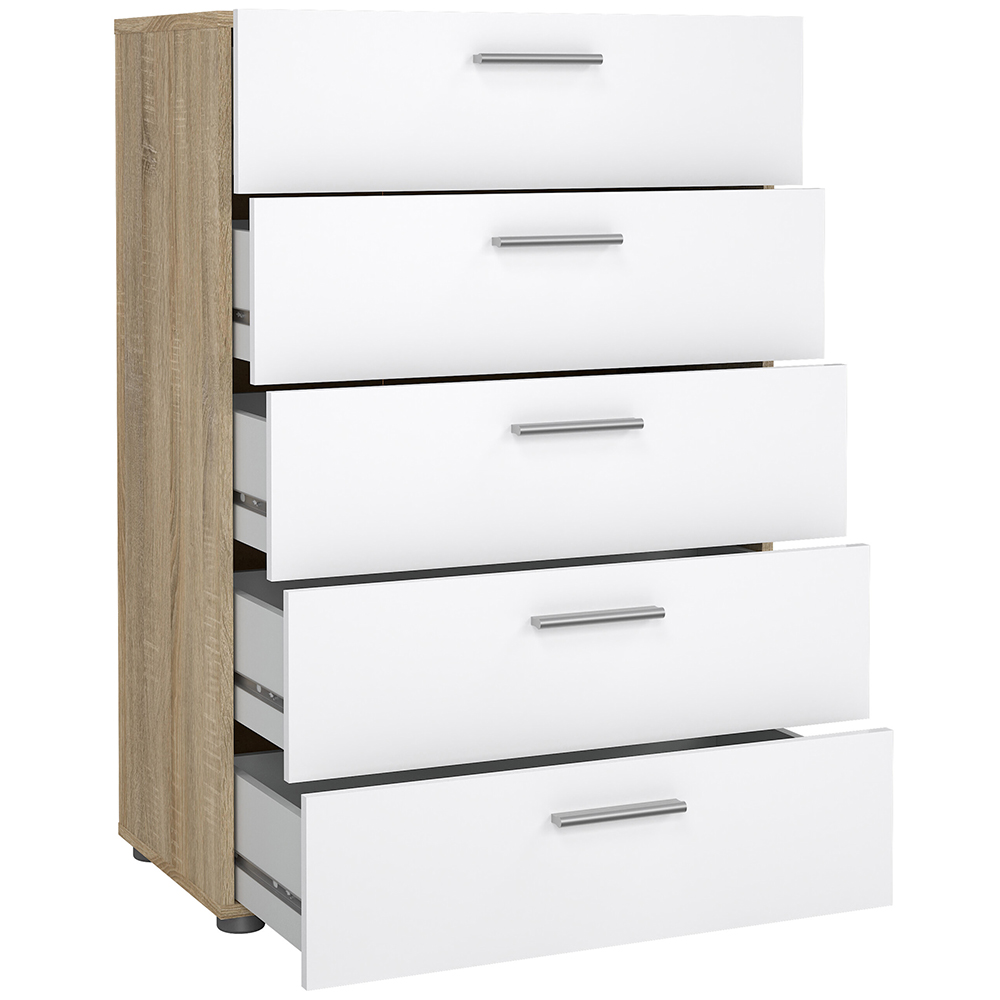 Florence 5 Drawer Oak and White High Gloss Chest of Drawers Image 4
