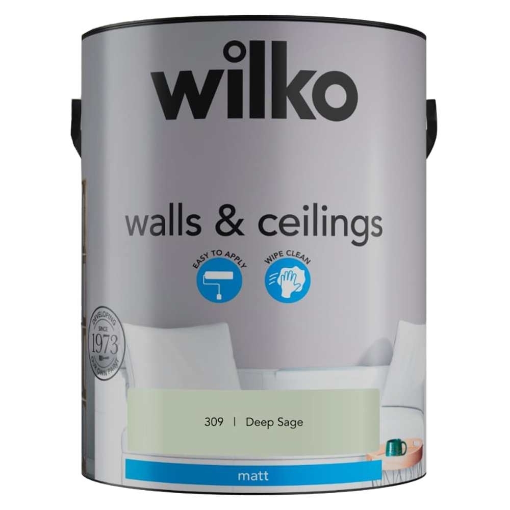 Wilko Walls & Ceilings Deep Sage Matt Emulsion Paint 5L Image 2