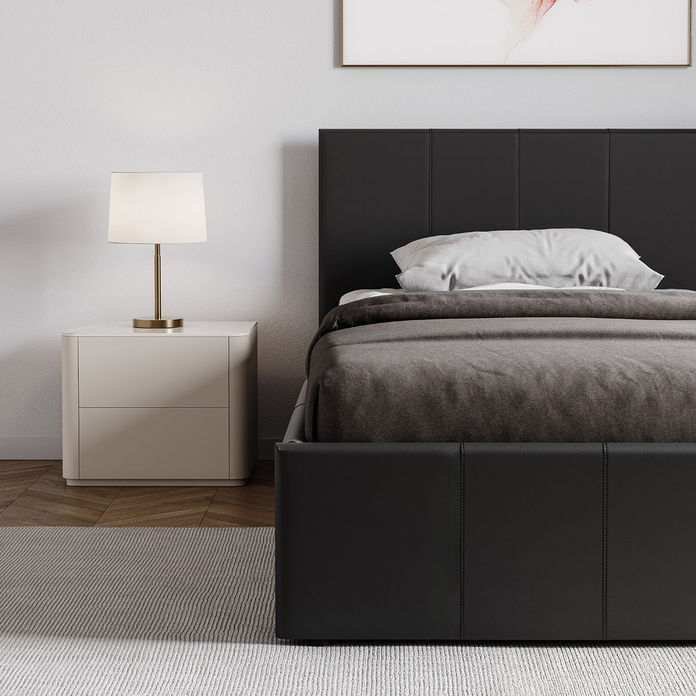 VIDA DESIGNS Lisbon Single Ottoman Black Faux Leather Bed with Gel Memory Foam Mattress Image 3