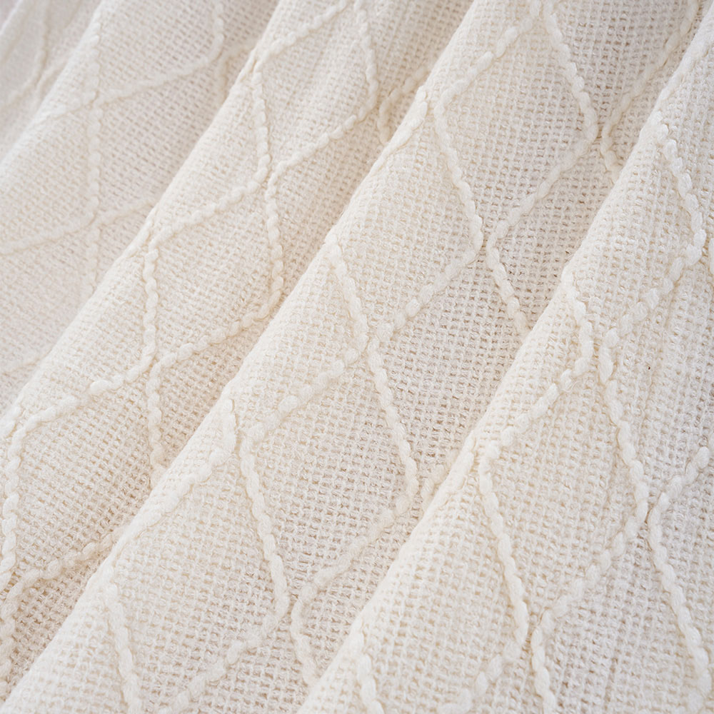 Living and Home Beige Diamond Knit Throw Blanket with Tassels 130 x 170cm Image 4