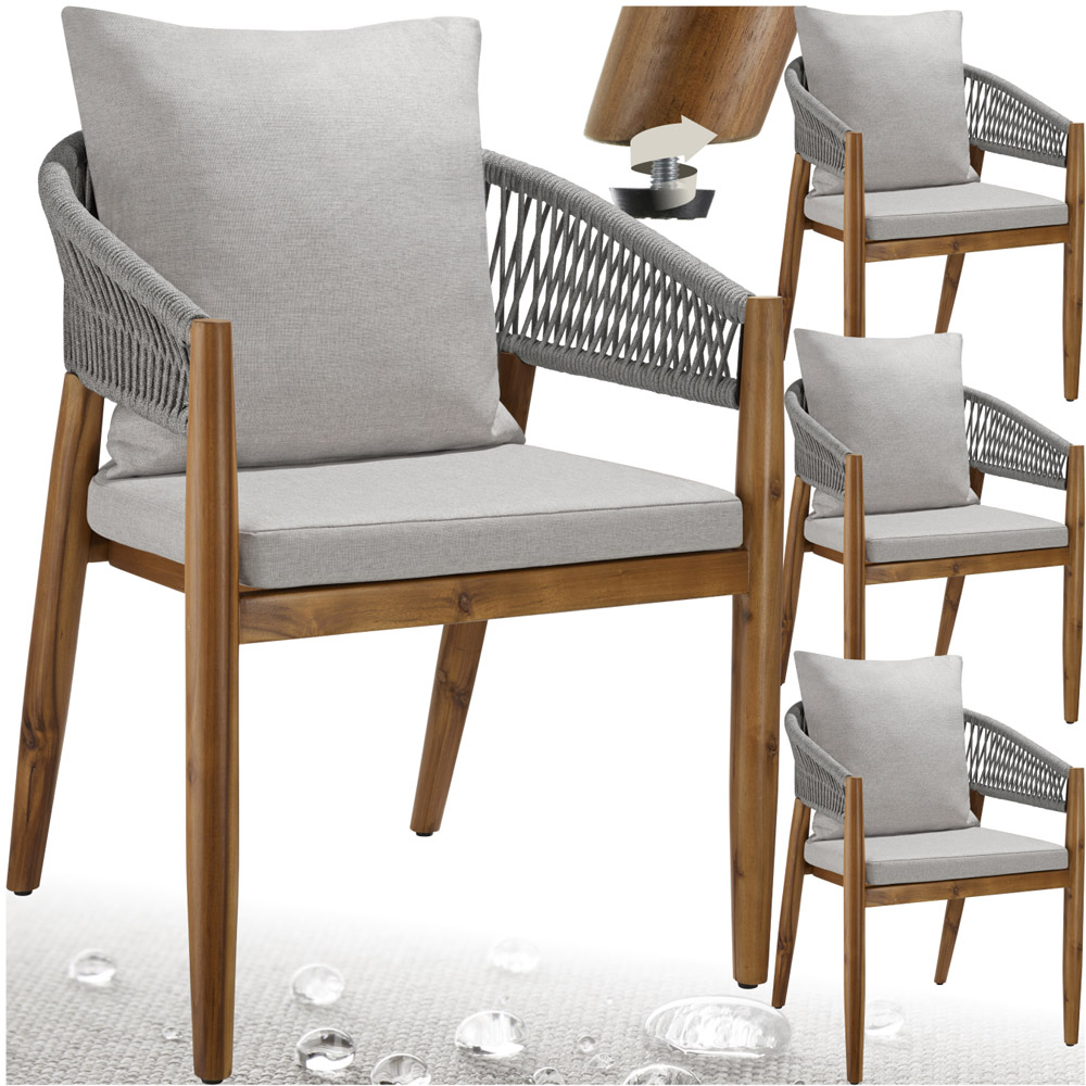 tectake Manacor Set of 4 Greige Rope Design Garden chair Image 2