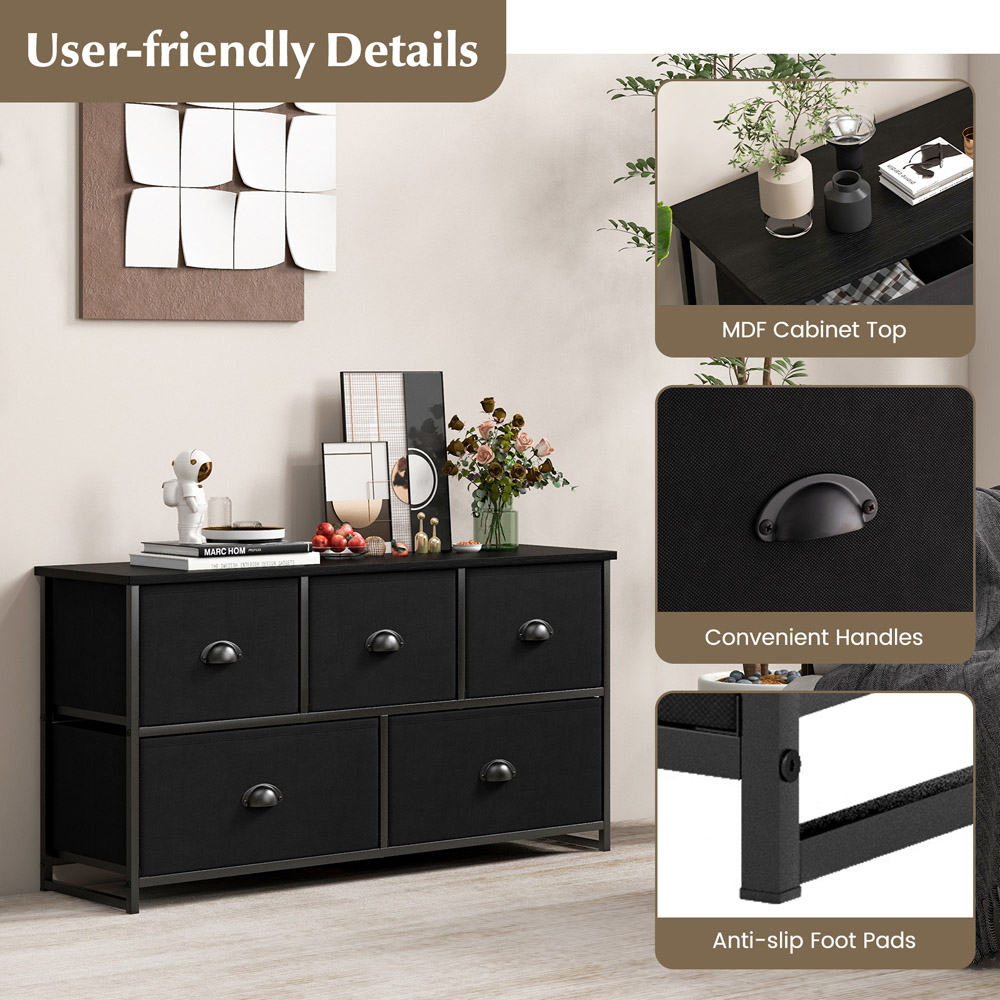 Costway 5 Drawer Black Fabric Chest of Drawers Image 5