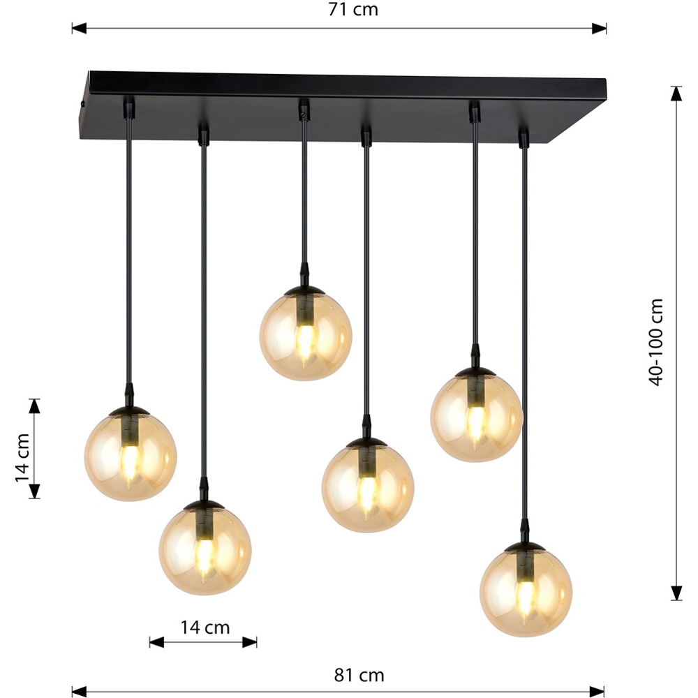 Emibig Cosmo 6 Light Amber Shade Black E14 Ceiling Pendant Light Image 7