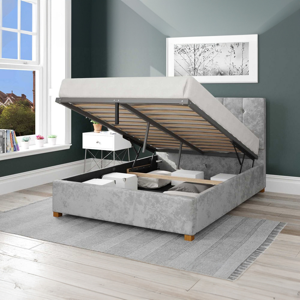 Aspire Hepburn Single Silver Mirazzi Velvet Ottoman Bed Image 2