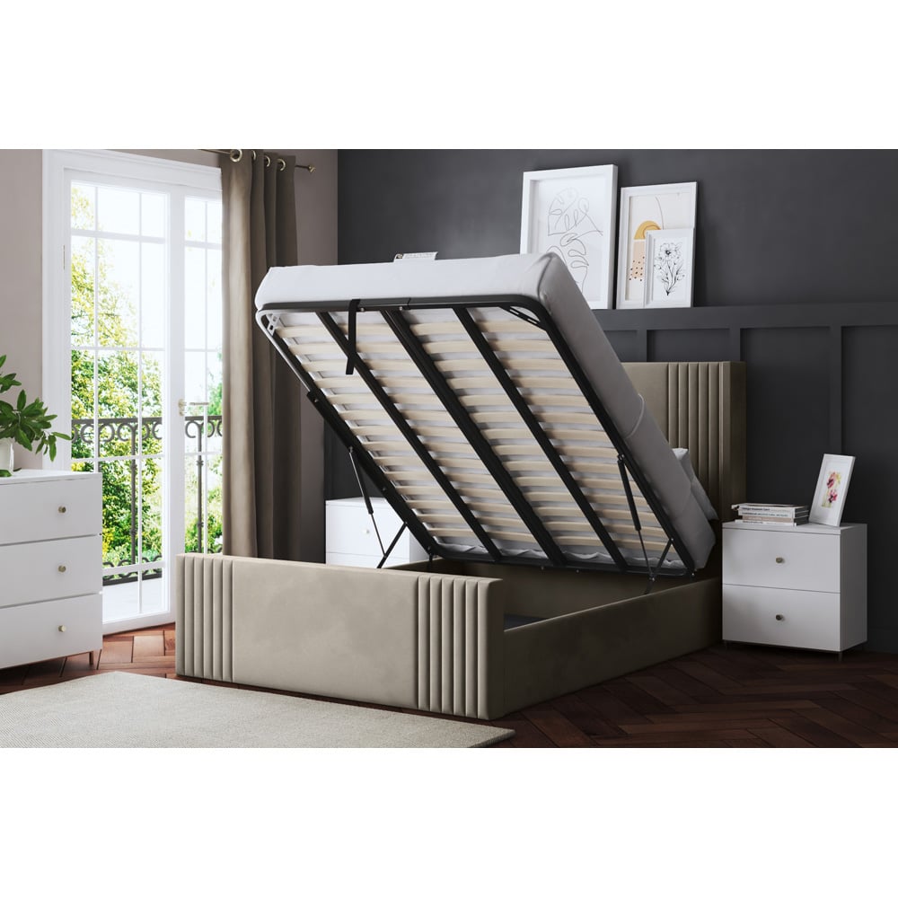 DS Living Elara Super King Cream Winged Panel Ottoman Bed with Headboard Image 5