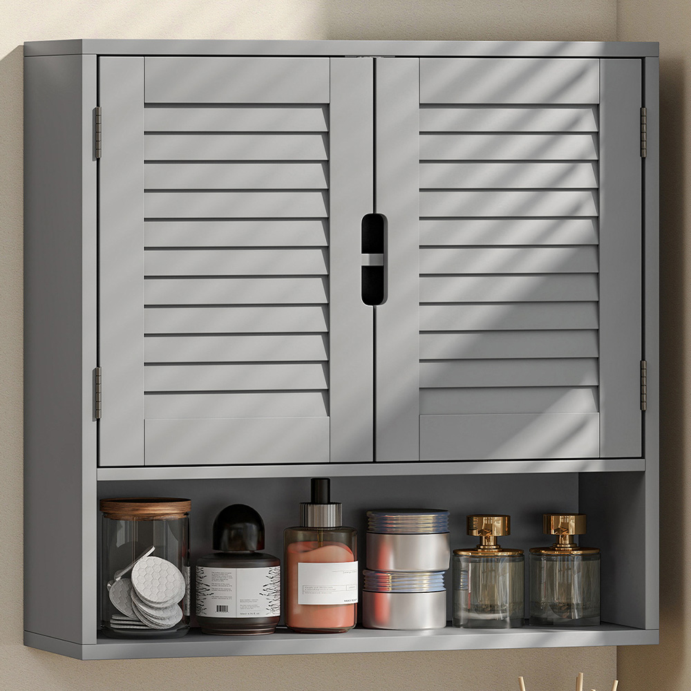 Portland 2 Door Single Shelf Grey Wall-Mounted Bathroom Storage Cabinet Image 1